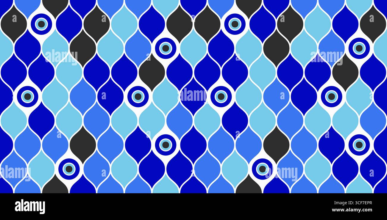 Motif mauvais oeil sans couture. Perle bleue traditionnelle en Grèce et en Turquie. Vecteur de fond magique avec nazar ethnique - symbole de protection et de chance Illustration de Vecteur