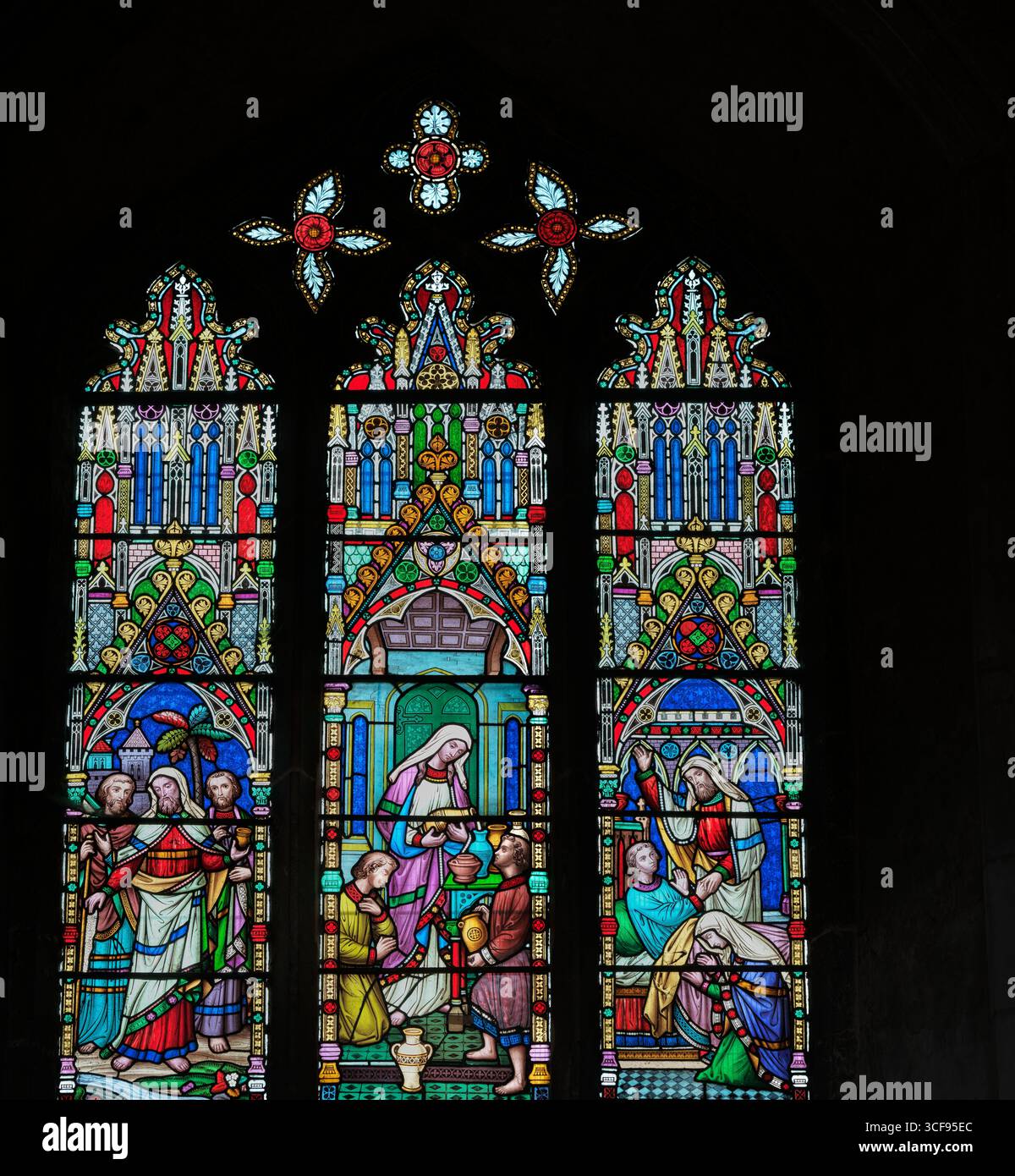 Vitrail, cathédrale médiévale d'Ely, Angleterre. Banque D'Images