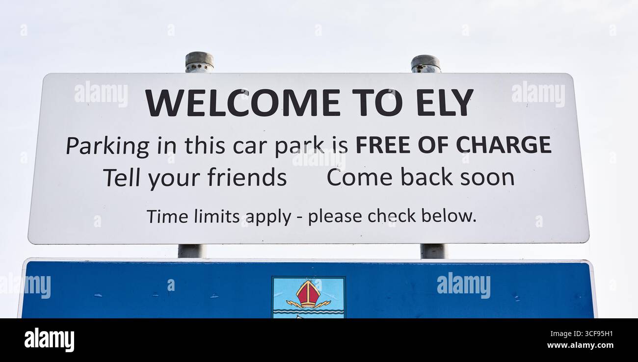 Parking gratuit à Ely, Angleterre. Banque D'Images