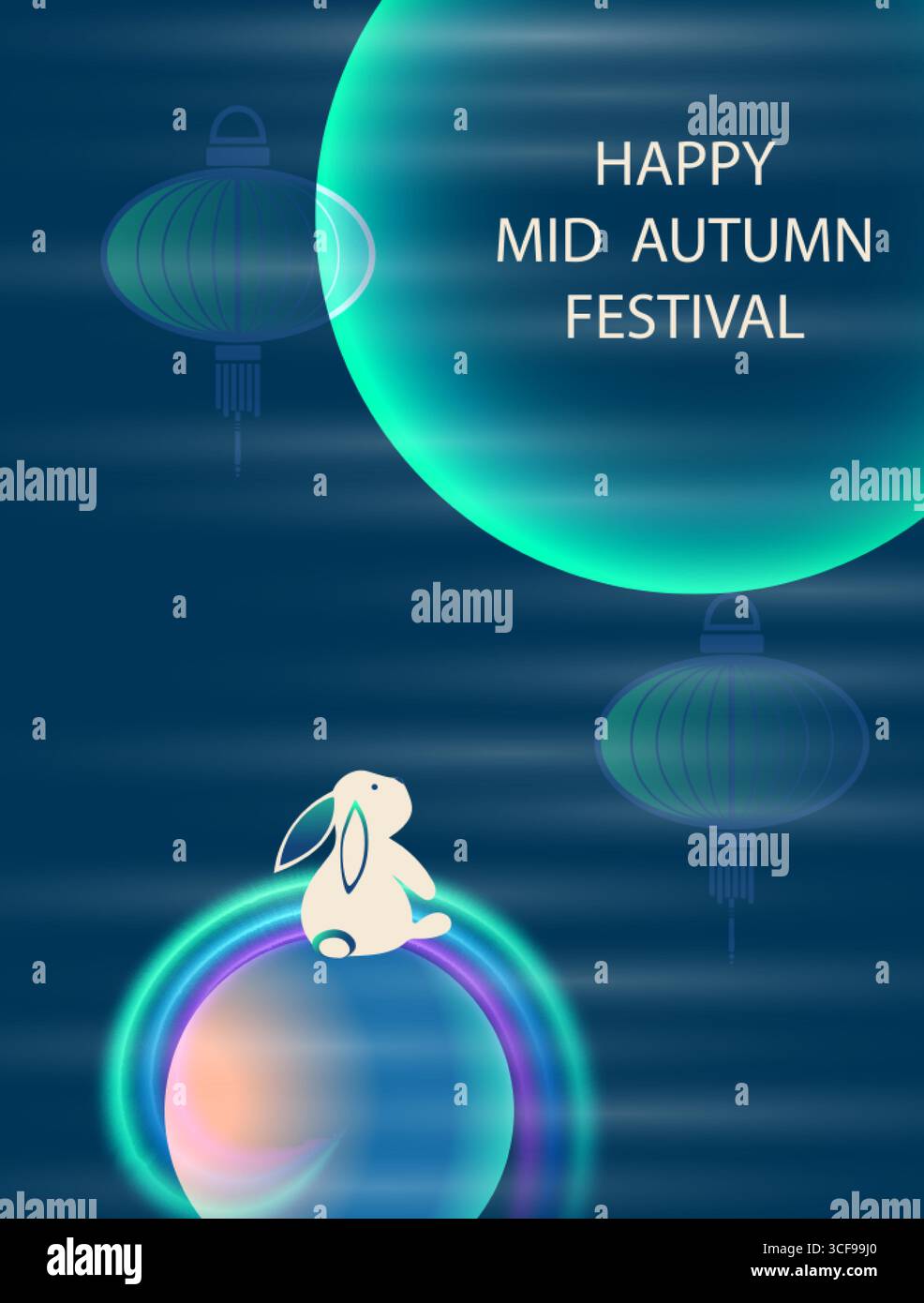 Motif Festival de la mi-automne avec un joli lapin regardant la pleine lune. Illustration vectorielle. Traduction chinoise Happy Mid-Autumn Festival Illustration de Vecteur