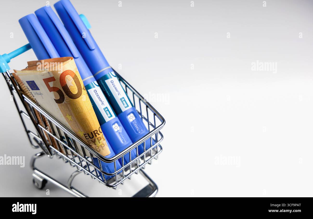 Ozempic pour la perte de poids avec la monnaie euro. Copenhague, Danemark - 21 août 2025 Banque D'Images