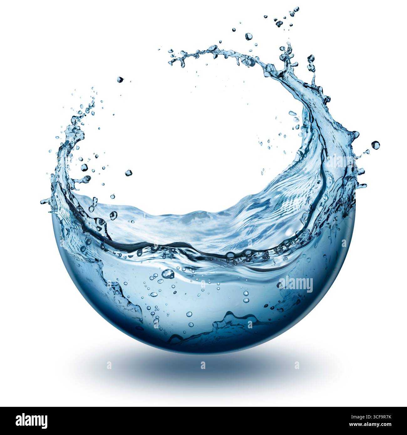 Goutte d'eau - éclaboussure dans la sphère avec le liquide en mouvement - fluide dans la bille découpée Banque D'Images