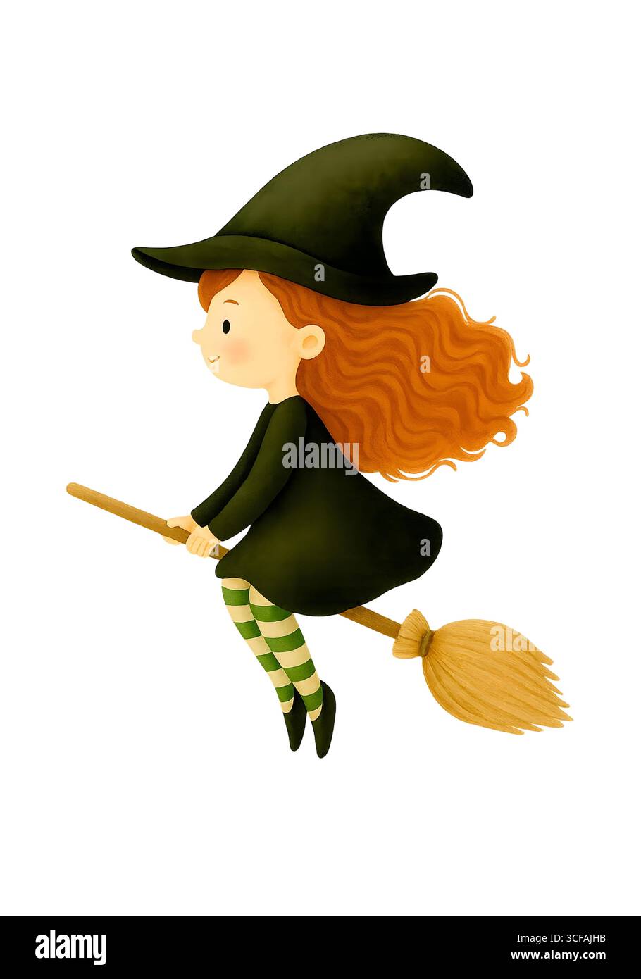 Cute Halloween Witch Aquarelle illustration, personnage magique Clipart isolé Banque D'Images