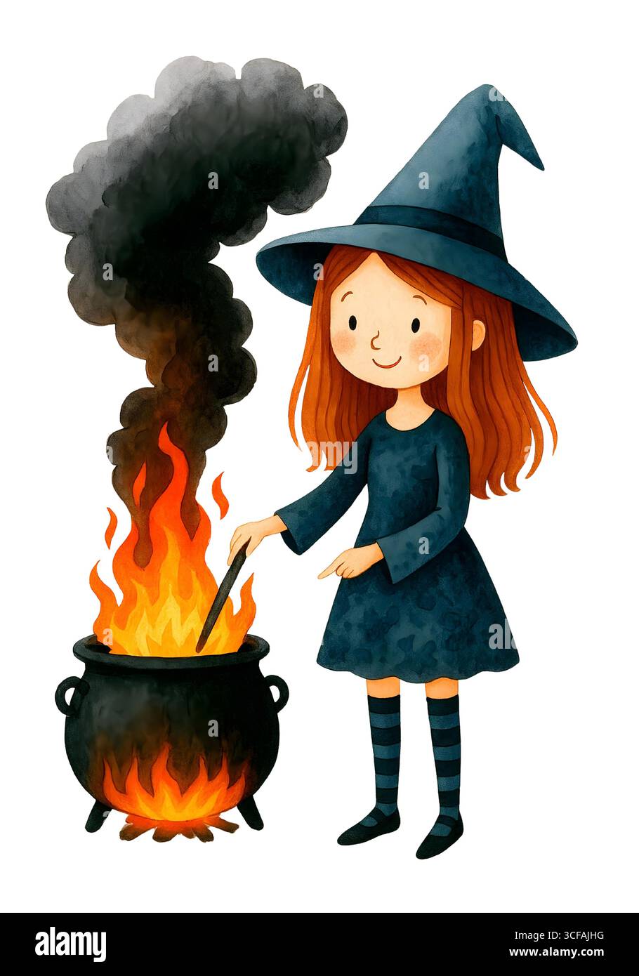 Cute Halloween Witch Aquarelle illustration, personnage magique Clipart isolé Banque D'Images
