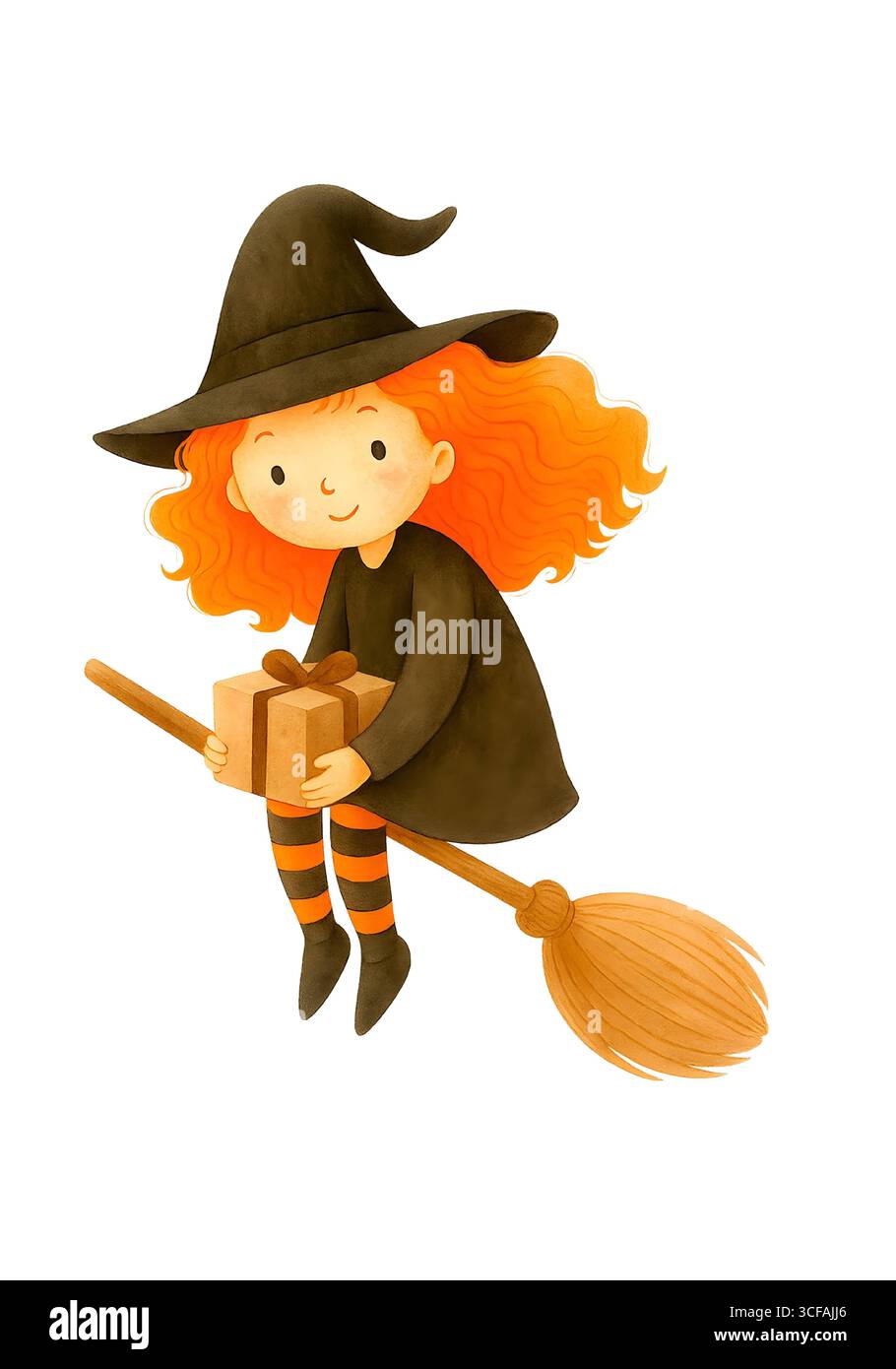 Cute Halloween Witch Aquarelle illustration, personnage magique Clipart isolé Banque D'Images