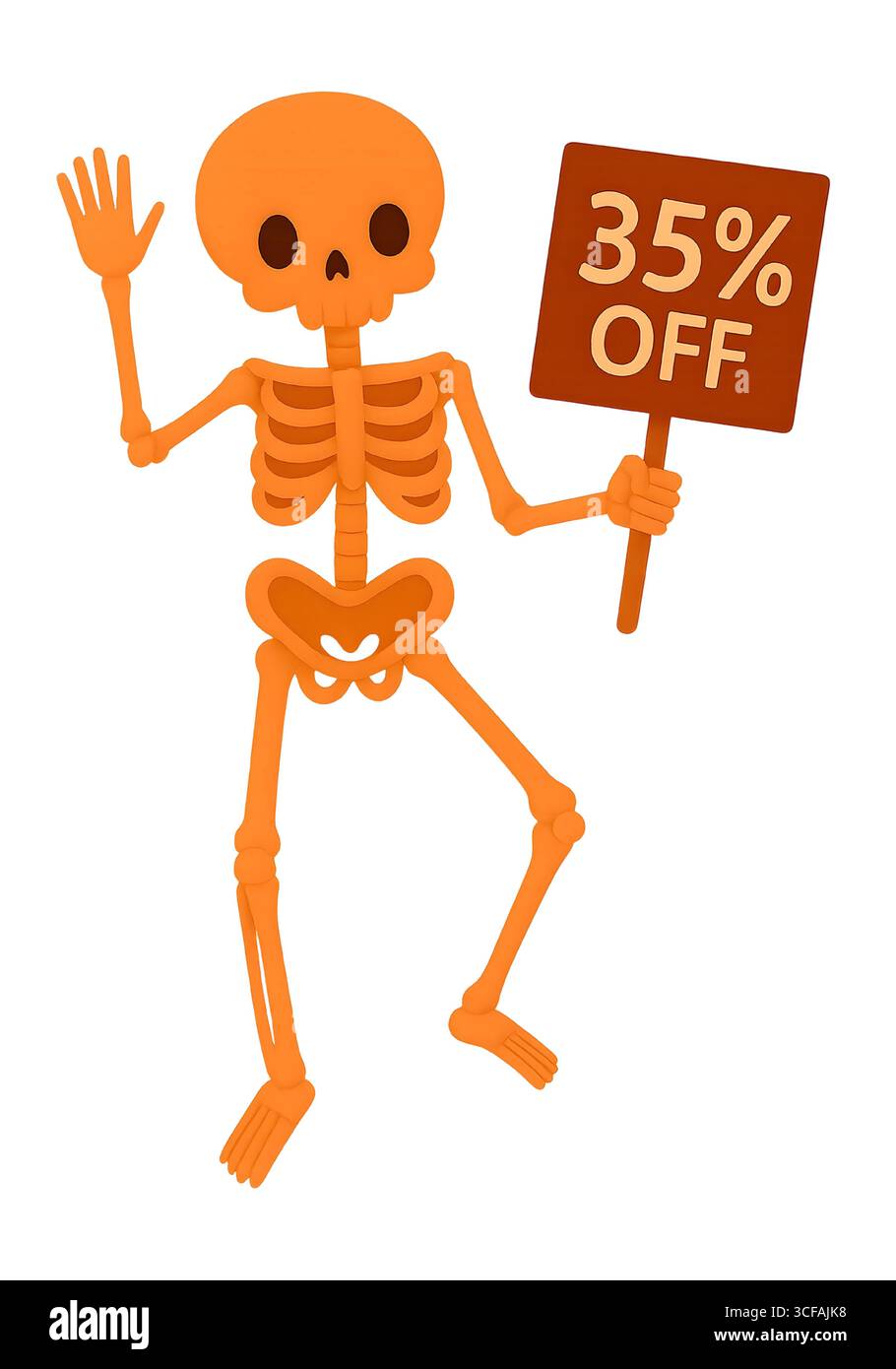 Squelette mignon d'Halloween avec illustration d'aquarelle de signe, personnage Spooky Skull tenant la bannière pour la promotion Banque D'Images