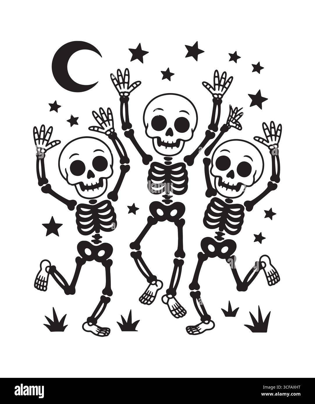 Squelettes dansants avec étoiles et lune illustration d'Halloween Illustration de Vecteur