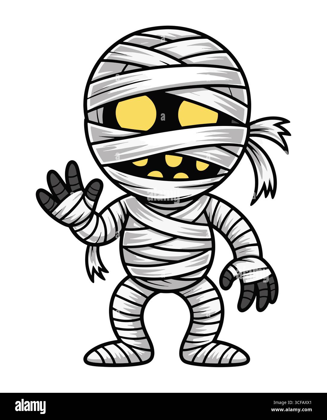 Personnage de momie de dessin animé avec des yeux jaunes Illustration de Vecteur