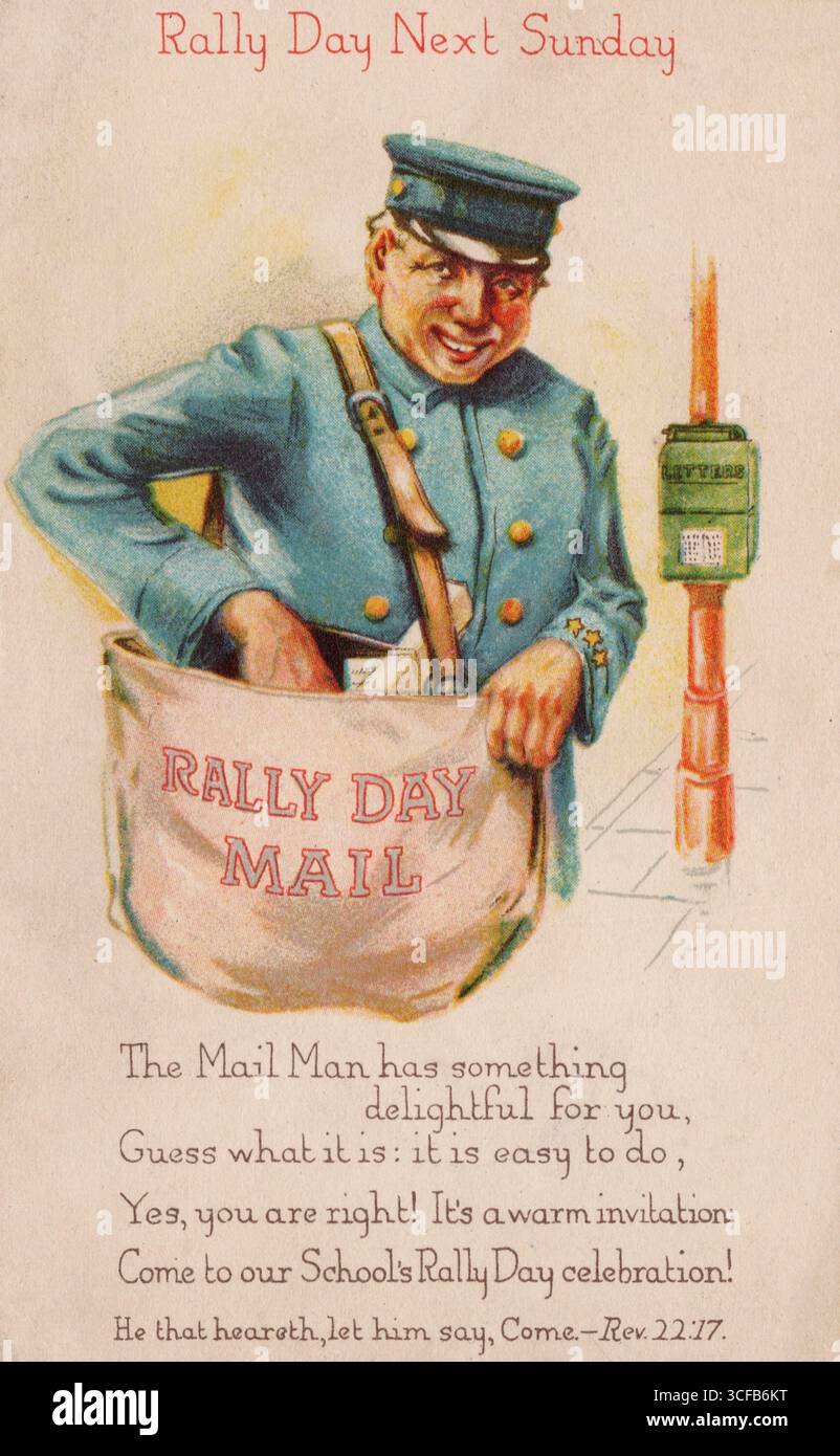 Rally Day mail et facteur, environ début des années 1920 carte postale. artiste non identifié Banque D'Images