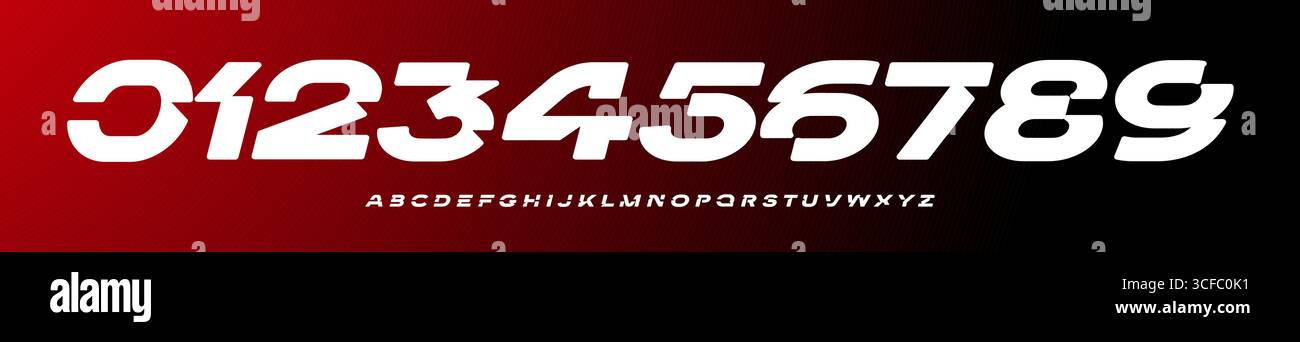 Racing gras coupe italique chiffres alphabet, jeu de symboles de police dynamique pour numérique sportswear, ligue de football équipe de football, course de voiture de vitesse, robot futuriste Illustration de Vecteur