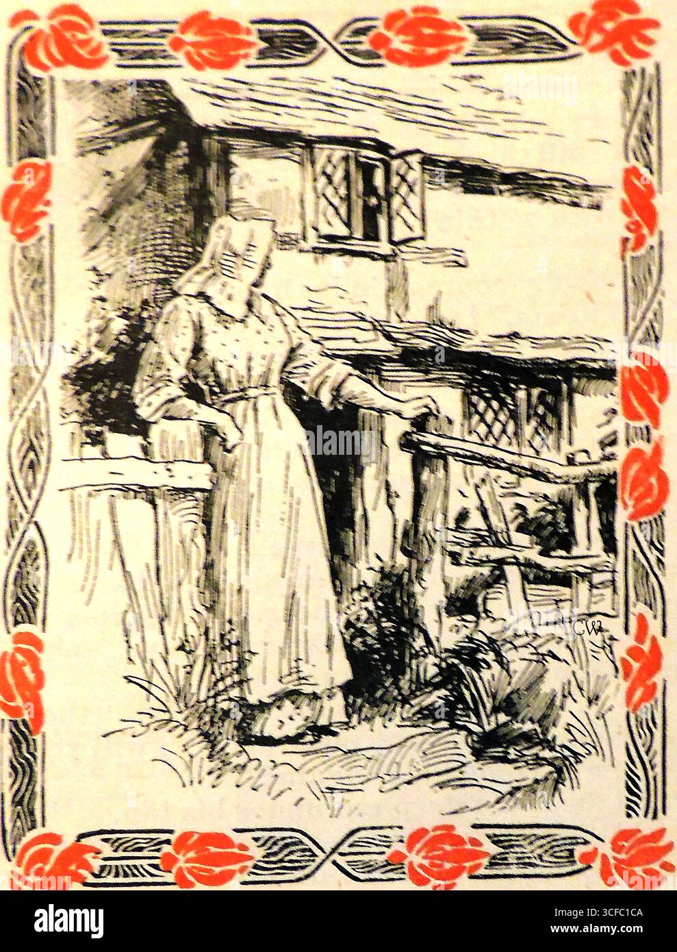 Femme de campagne britannique en smock et bonnet circa 1908 Banque D'Images