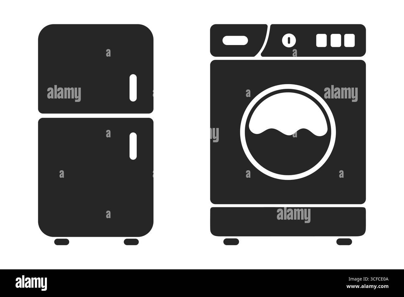 Icônes vectorielles pour réfrigérateur et lave-linge. Silhouettes d'appareils ménagers pour la cuisine et la lessive Illustration de Vecteur
