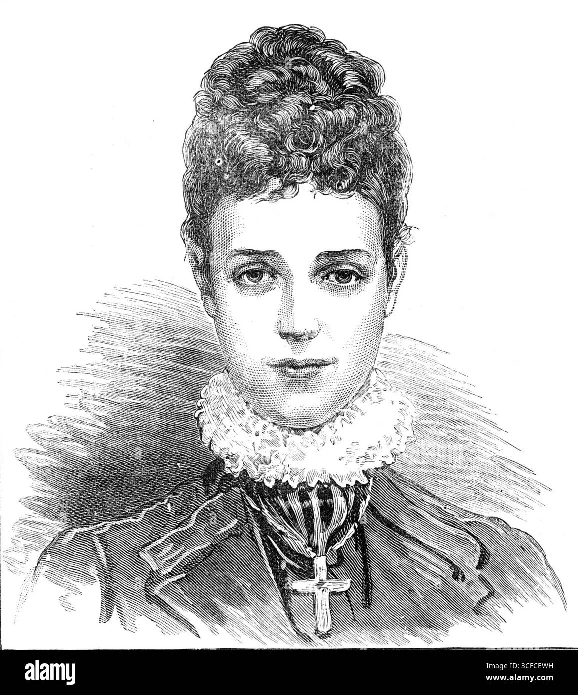 La nouvelle impératrice de Russie, 1881. Gravure d'après une photographie de Maull et Fox. « ...nous donnons un nouveau portrait [de l'épouse de l'empereur actuel Alexandre III], de l'impératrice Marie Fyodorovna, qui était la princesse Dagmar de Danemark, sœur de notre princesse de Galles... L'empereur a trente-six ans, et l'impératrice trente-trois ; ils ont été mariés quatorze ans, et ont quatre enfants ». Tiré de "Illustrated London News", 1881. Banque D'Images