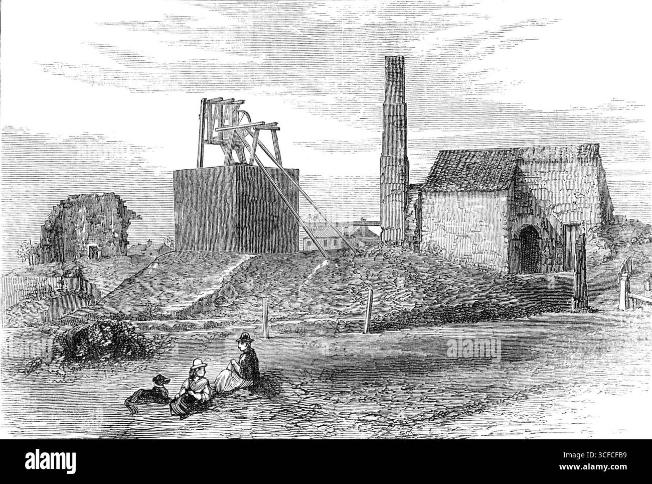 George Stephenson, père des chemins de fer : Killingworth Pit où Stephenson s'est distingué, 1881. Le premier grand triomphe local de Stephenson a été dans le village de Killingworth, où le High Pit était pompé par un moteur atmosphérique ou Newcomen. L'eau ne pouvait pas être gardée en dessous. Une année entière de pompage avait fait peu ou pas de bien, et le moteur en était venu à être considéré comme une panne complète... un homme employé à la fosse demanda à Stephenson ce qu'il en faisait. "Dans une semaine, je pourrais vous envoyer au fond", a dit George en réponse. Bien que Stephenson était alors seulement un porte-parole, h Banque D'Images