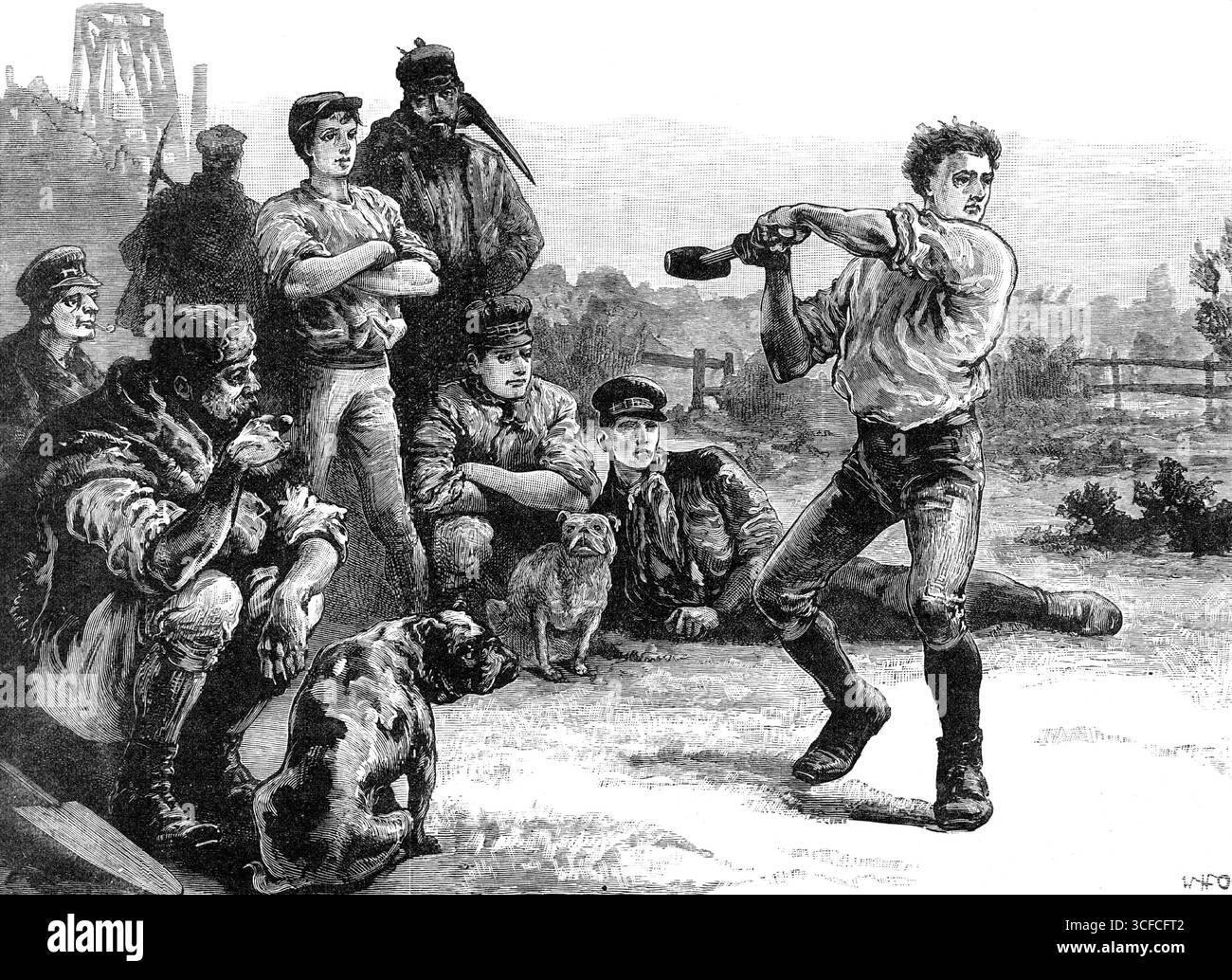 Le siècle de George Stephenson, père des chemins de fer : George Stephenson lançant le marteau, 1881. « Son salaire au Dolly Pit, où il était mécanicien [âgé de 18 ans], était d'une livre par semaine, et la première Guinée qu'il a sauvée était de son travail amateur de chaussures. Il pouvait tourner la main vers n'importe quoi. Il réparait des horloges ainsi que des chaussures, et "trafiquait" des moteurs aussi ; et il pouvait "lancer le marteau" dans les jeux locaux plus loin que quiconque. Illustration publiée dans un supplément spécial pour célébrer le centenaire de la naissance de Stephenson. George Stephenson (1781-1848) était un ingénieur civil britannique Banque D'Images