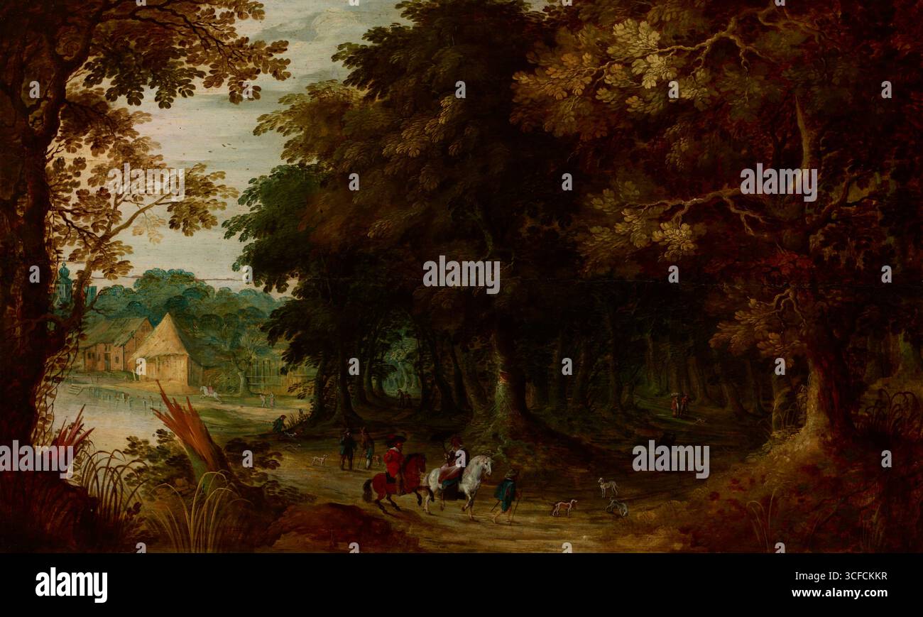 Paysage-promenade à travers une forêt, 1er quart du 17ème siècle. Banque D'Images