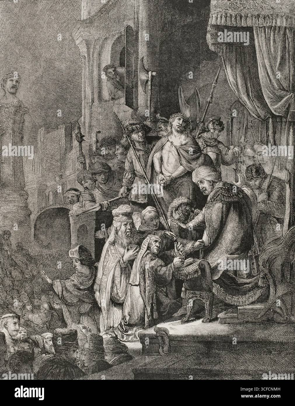 Jésus-Christ devant Ponce Pilate, 1878. Scène du Nouveau Testament, d'après Rembrandt. Tiré de "la Ilustraci&#XF3;n Espa&#xf1;ola y Americana", 1878. Banque D'Images