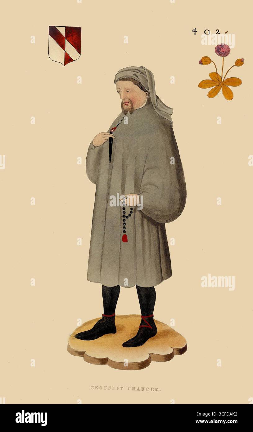 Dan Chaucer, comme il est appelé par certains écrivains plus âgés, est le représentant populaire de la période antérieure de la poésie anglaise ; en effet, il peut être considéré comme le poète, par excellence, du moyen âge anglais. Malgré le caractère archaïque de sa langue, les contes de Canterbry ne cesseront jamais d'être lus en général. Pourtant, comme cela a été le cas avec beaucoup d'autres grands personnages littéraires dans les âges où la société était à moitié formée, en dépit de sa grande renommée, qui a déjà été établie au cours de sa vie, beaucoup des parties les plus importantes de sa vie sont couvertes de mystère. Il ne nous reste plus de mémoriaux Banque D'Images