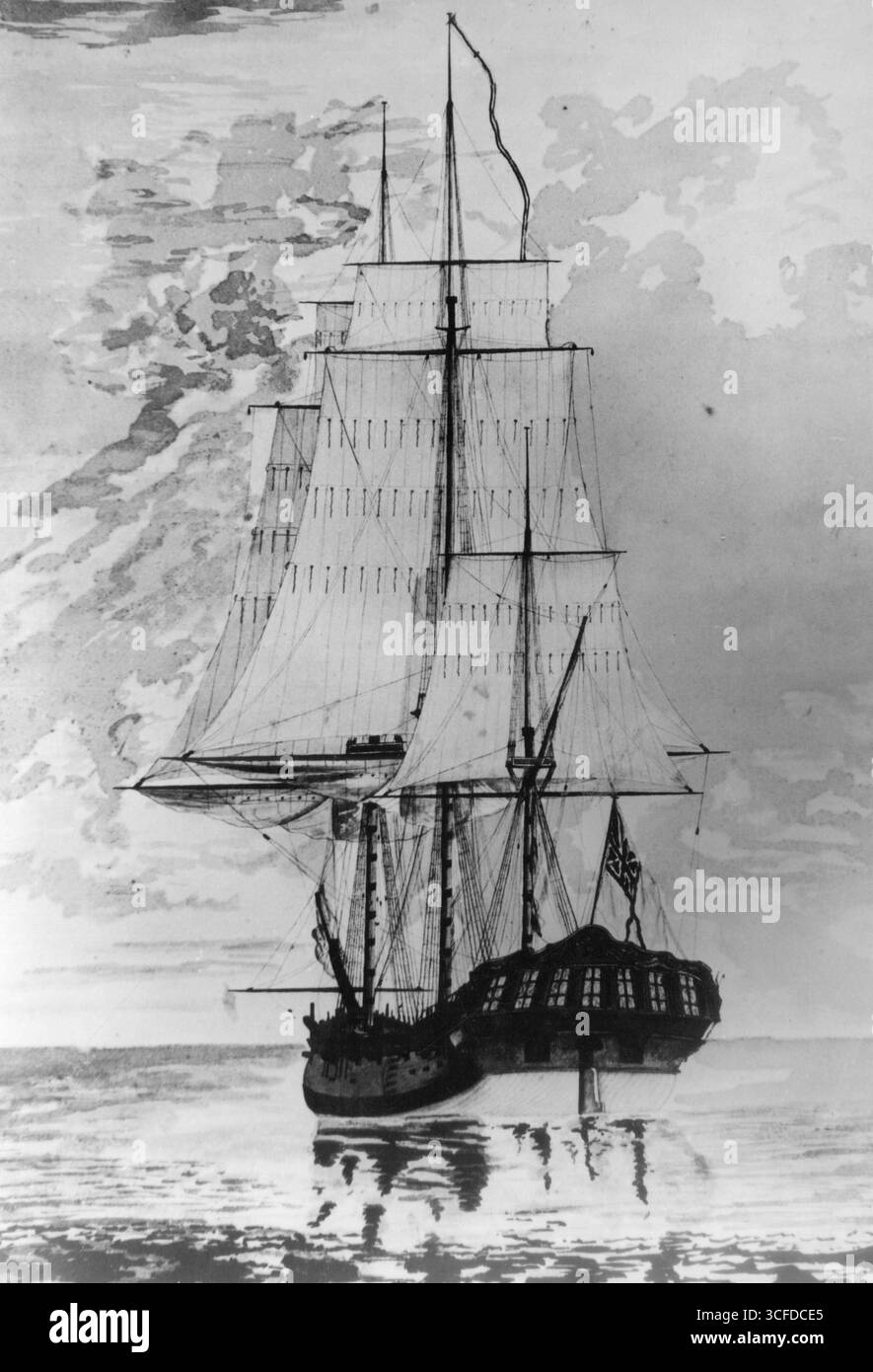 Capitaine James Cook : 1728 - 1779 , explorateur , navigateur et cartographe anglais . Une peinture à l'aquarelle de ses voyages par le midshipman Henry Roberts - HMS Resolution 1780 Banque D'Images