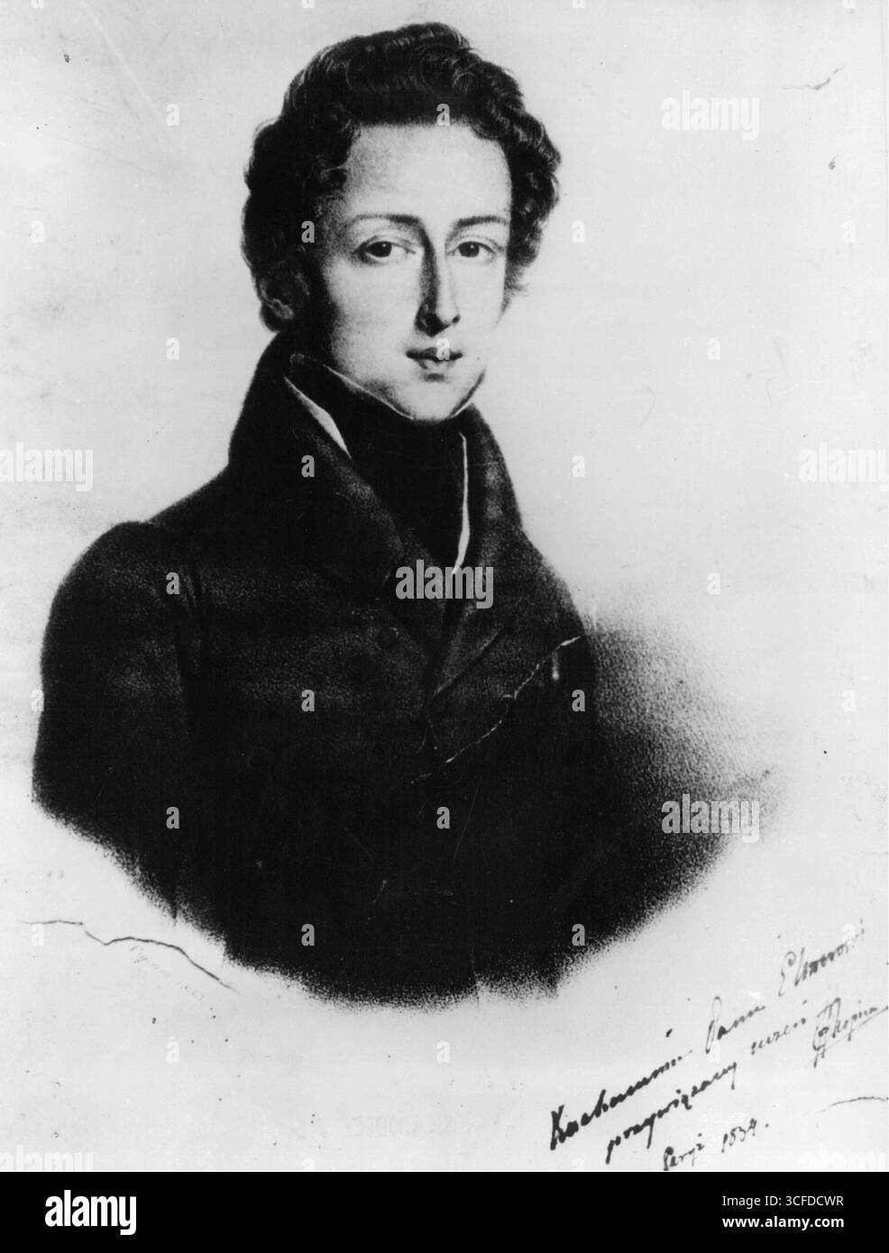 Frédéric Chopin a lithographié le portrait avec son autographe. Non daté Banque D'Images