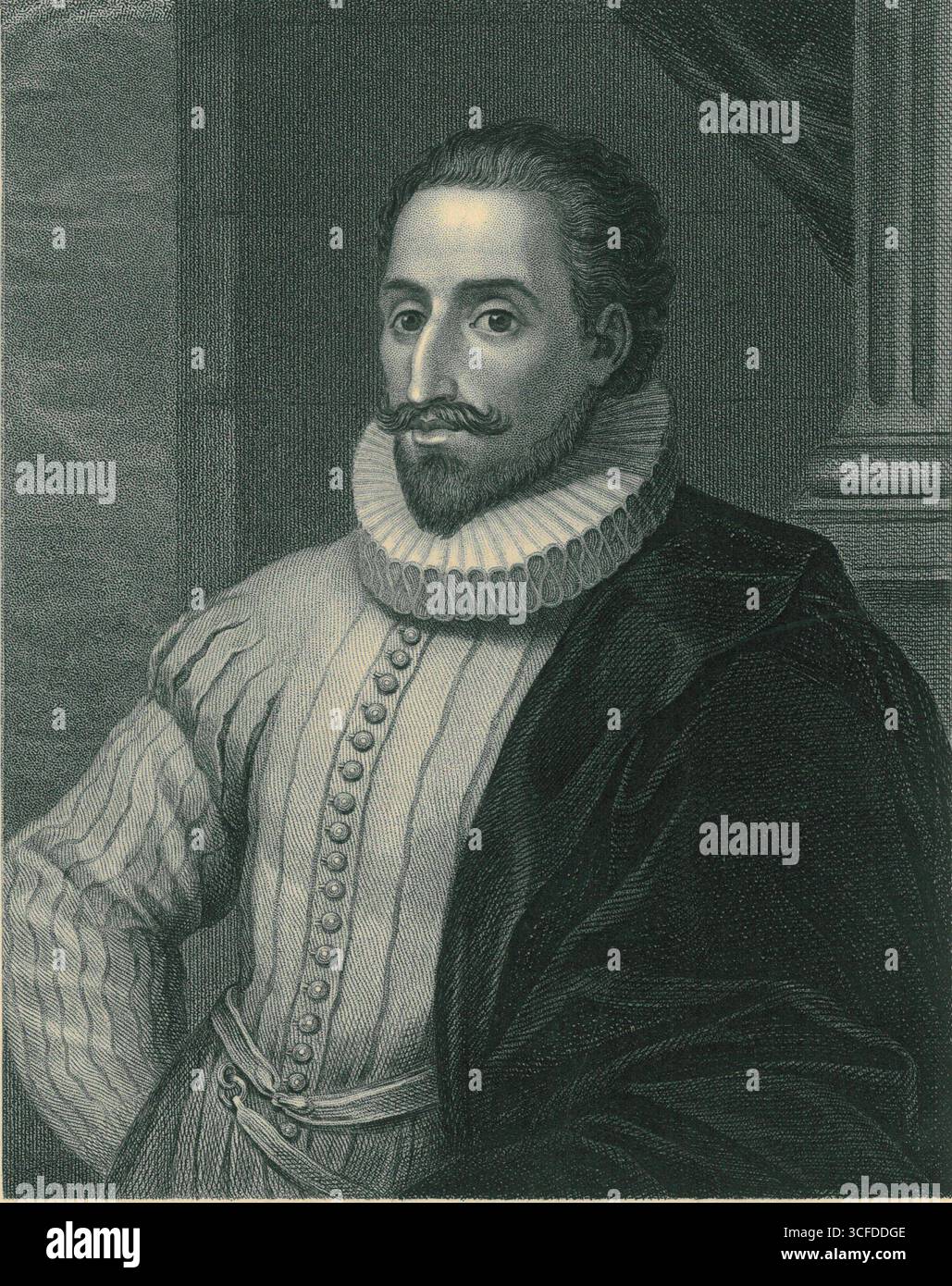 Cervantes gravé par Mackenzie d'après une estampe espagnole gravée par D. F . Selma. Banque D'Images