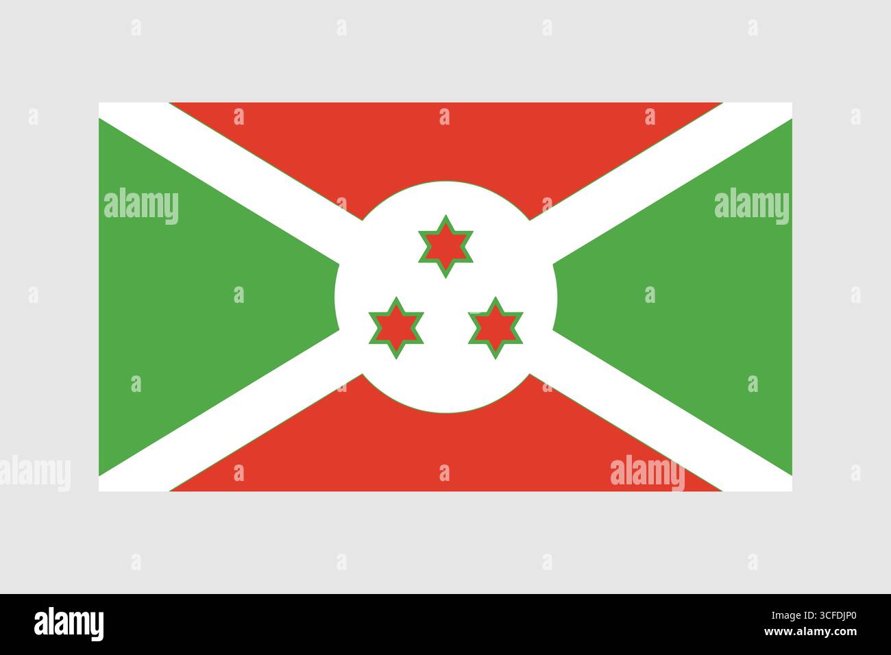 Drapeau national du Burundi avec motif rouge, vert et blanc et étoiles Illustration de Vecteur