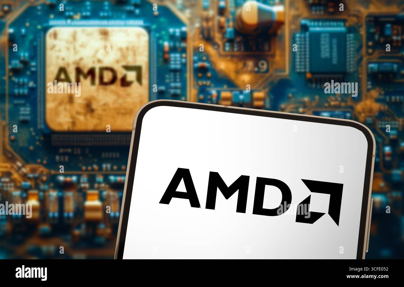 AMD - Advanced Micro Devices affichés sur l'appareil mobile Banque D'Images