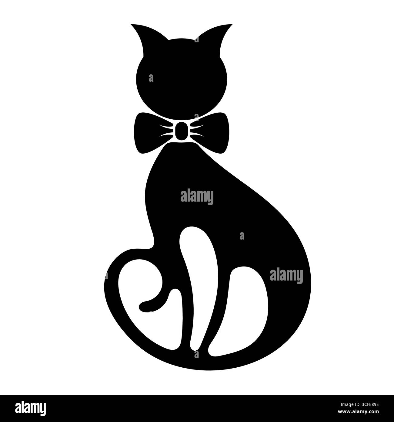Silhouette élégante de chat avec noeud papillon. Un chat assis portant un noeud papillon. Parfait pour une utilisation dans les logos, les icônes, les décorations, les impressions et les dessins liés aux animaux de compagnie. Illustration de Vecteur