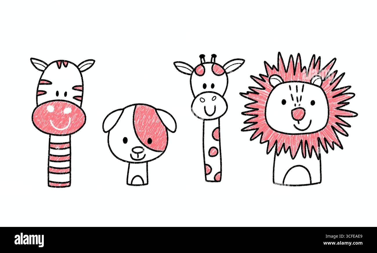 illustration ludique d'animaux de style dessin animé. dessins pour enfants, décoration de chambre de bébé, art de crèche, affiches, papiers peints, et les vêtements pour enfants Banque D'Images