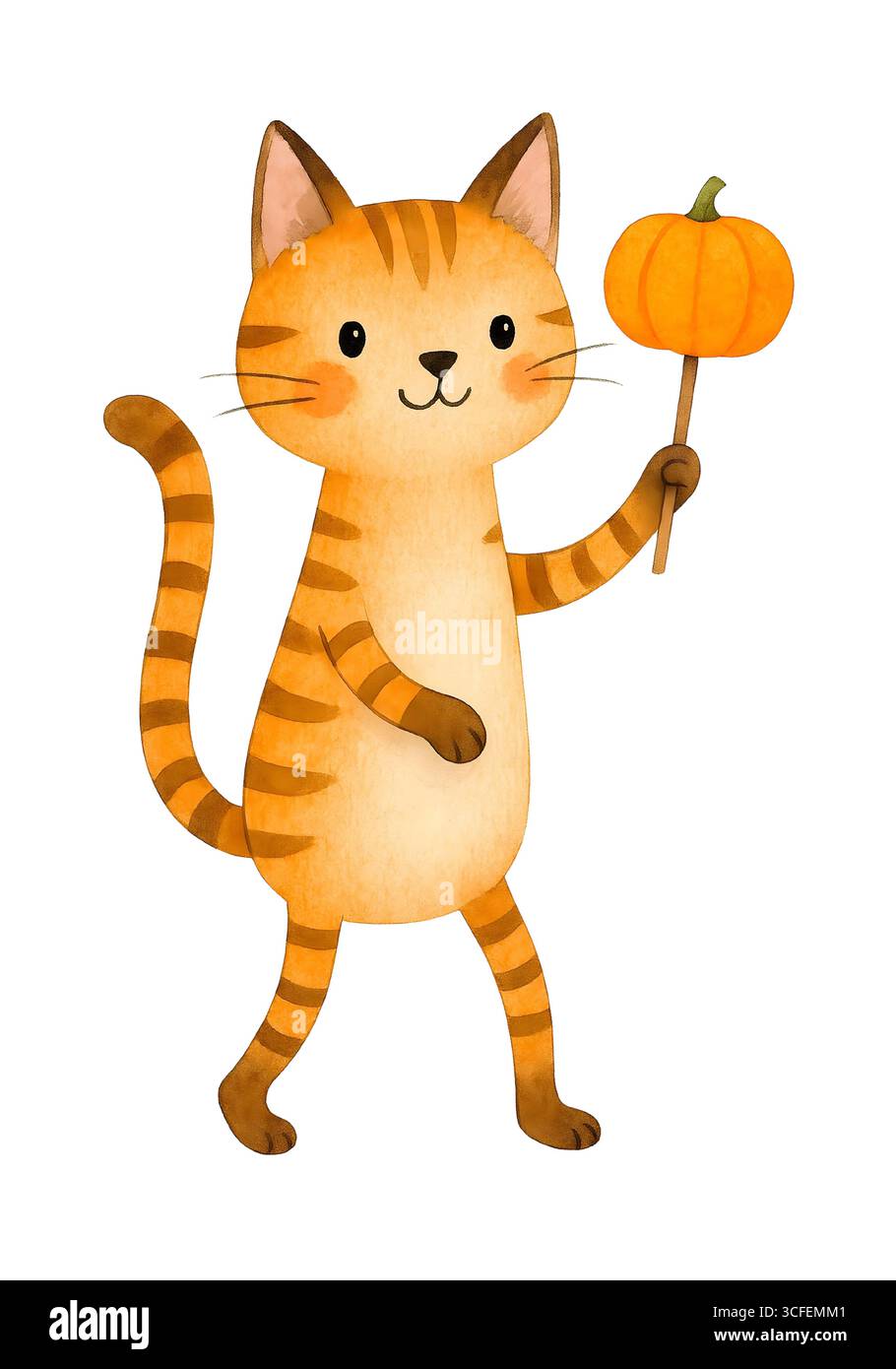 Chat mignon Halloween illustration - chaton Spooky avec chapeau de sorcière isolé sur blanc, JPG Banque D'Images