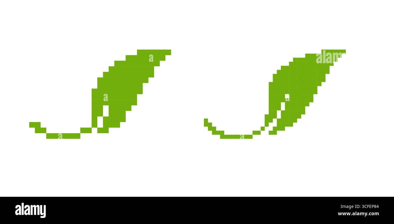 Feuilles vertes Pixel art avec design rétro 8 bits Illustration de Vecteur