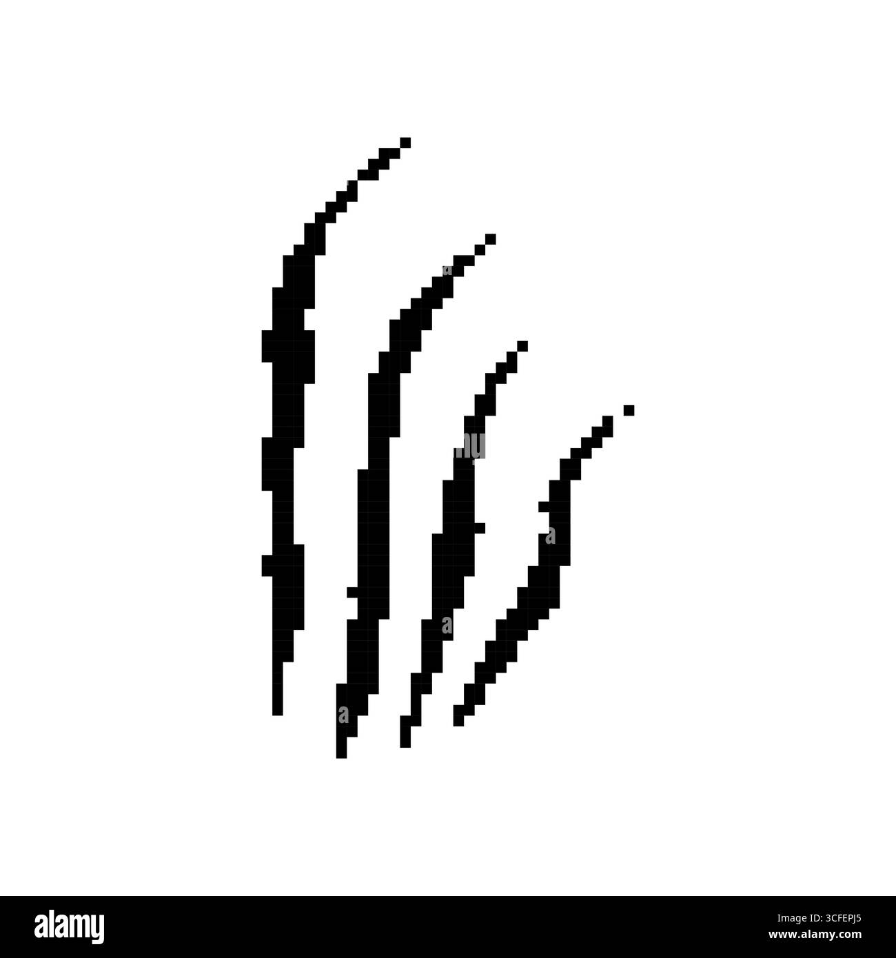 Mosaïque pixel art : griffes noires nettes dans un style rétro avec des lignes audacieuses sur fond blanc Illustration de Vecteur