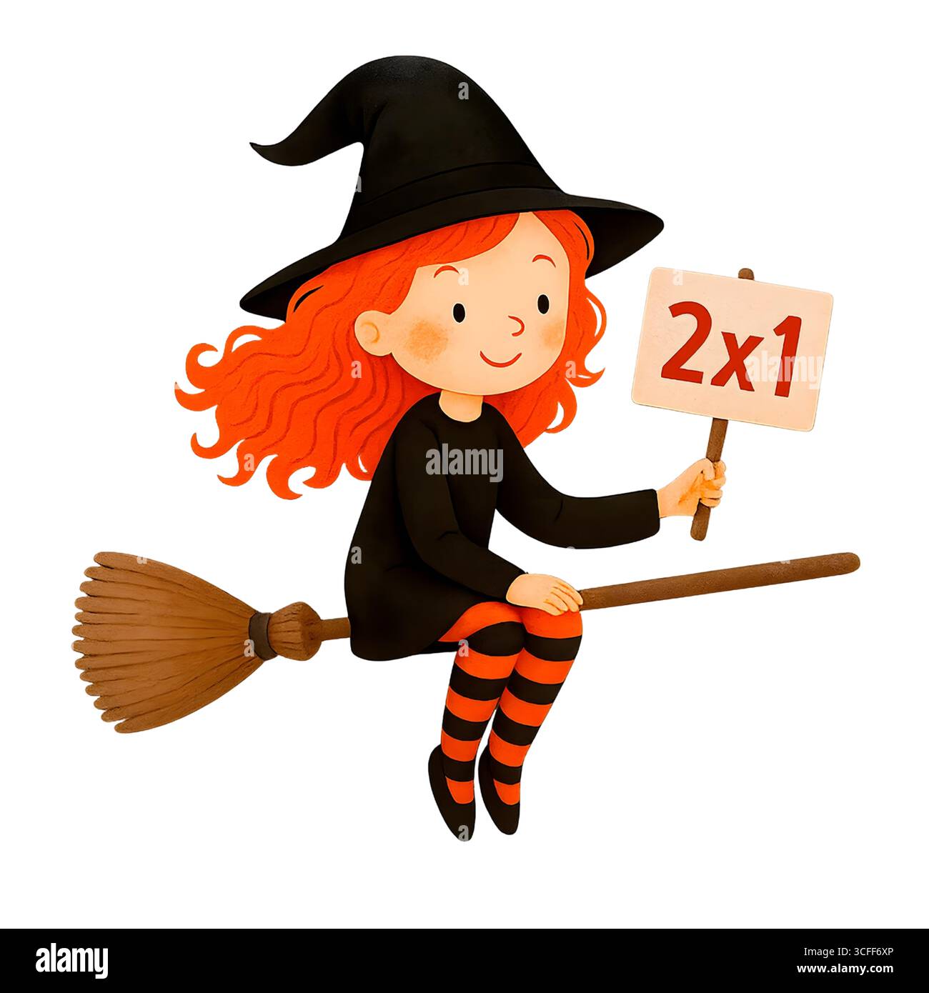 Illustration du signe de promotion de la sorcière mignonne d'Halloween, Clipart de personnage Spooky Banque D'Images
