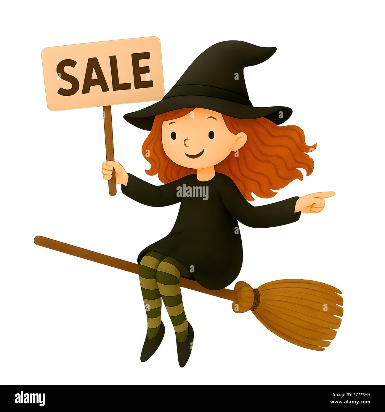 Illustration du signe de promotion de la sorcière mignonne d'Halloween, Clipart de personnage Spooky Banque D'Images