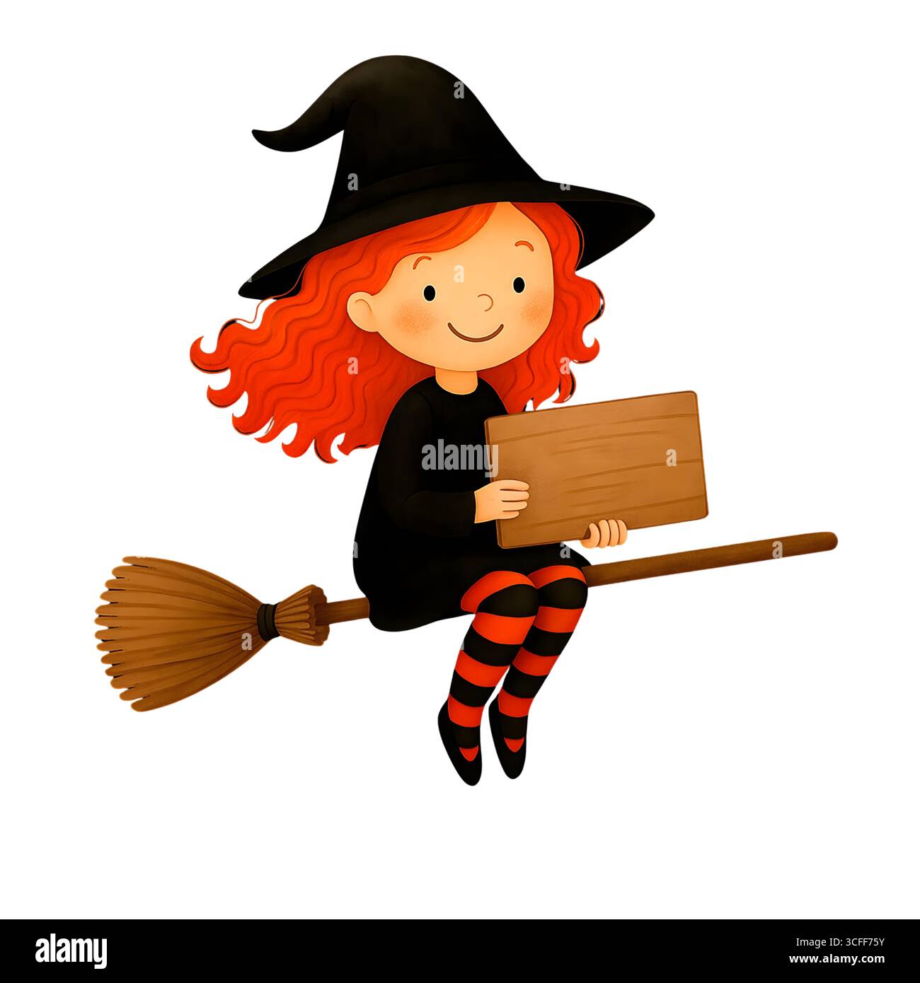 Illustration du signe de promotion de la sorcière mignonne d'Halloween, Clipart de personnage Spooky Banque D'Images