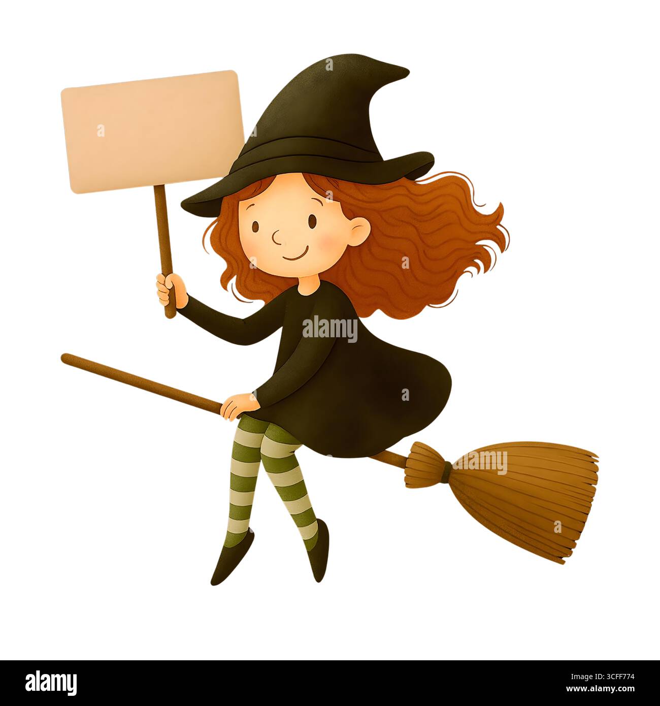 Illustration du signe de promotion de la sorcière mignonne d'Halloween, Clipart de personnage Spooky Banque D'Images