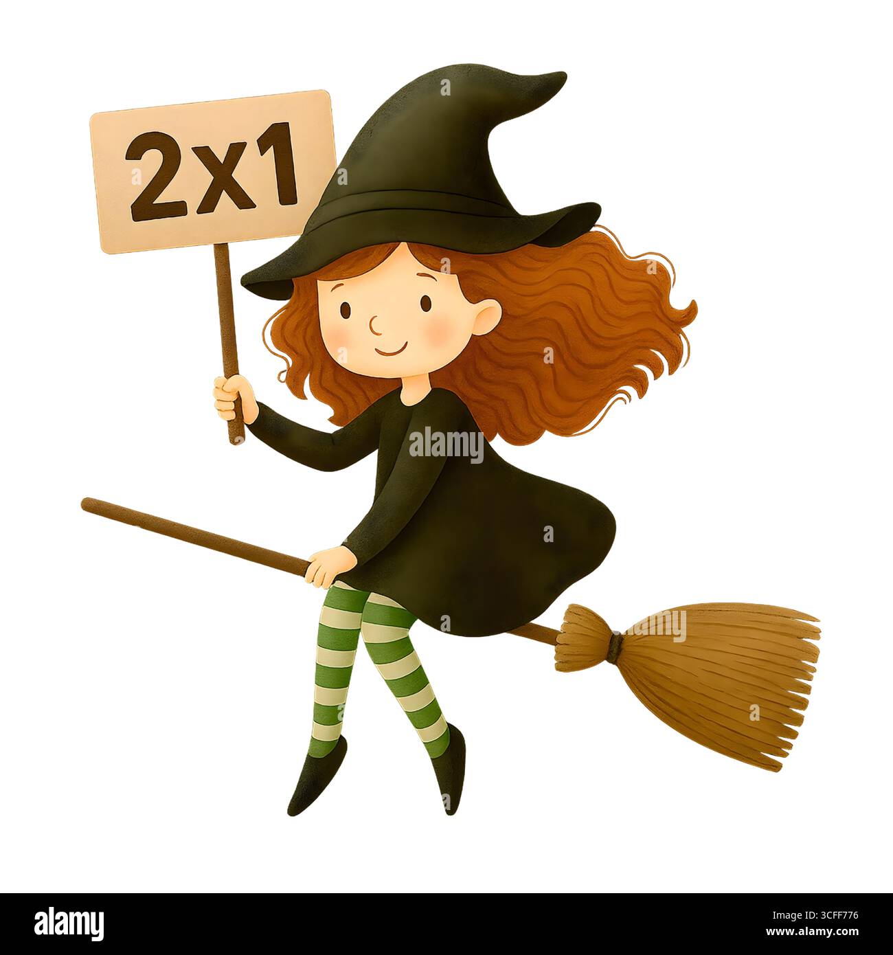 Illustration du signe de promotion de la sorcière mignonne d'Halloween, Clipart de personnage Spooky Banque D'Images