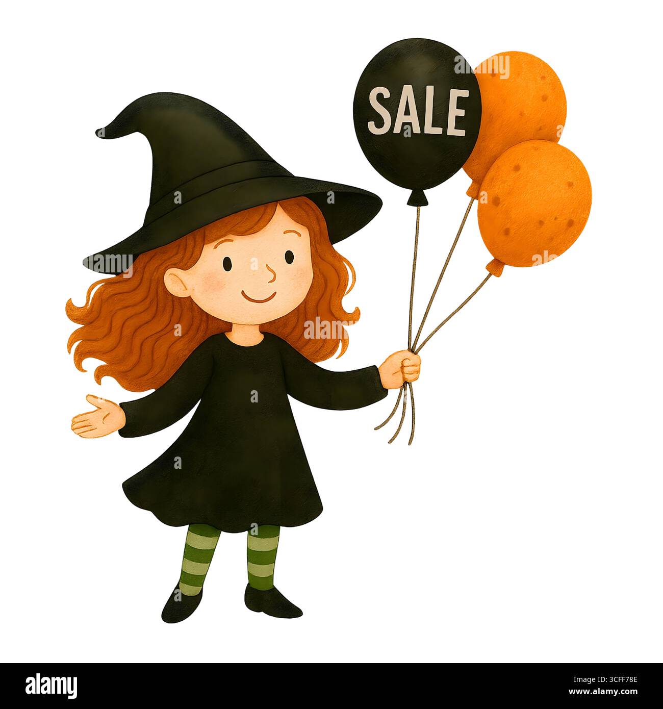 Illustration du signe de promotion de la sorcière mignonne d'Halloween, Clipart de personnage Spooky Banque D'Images