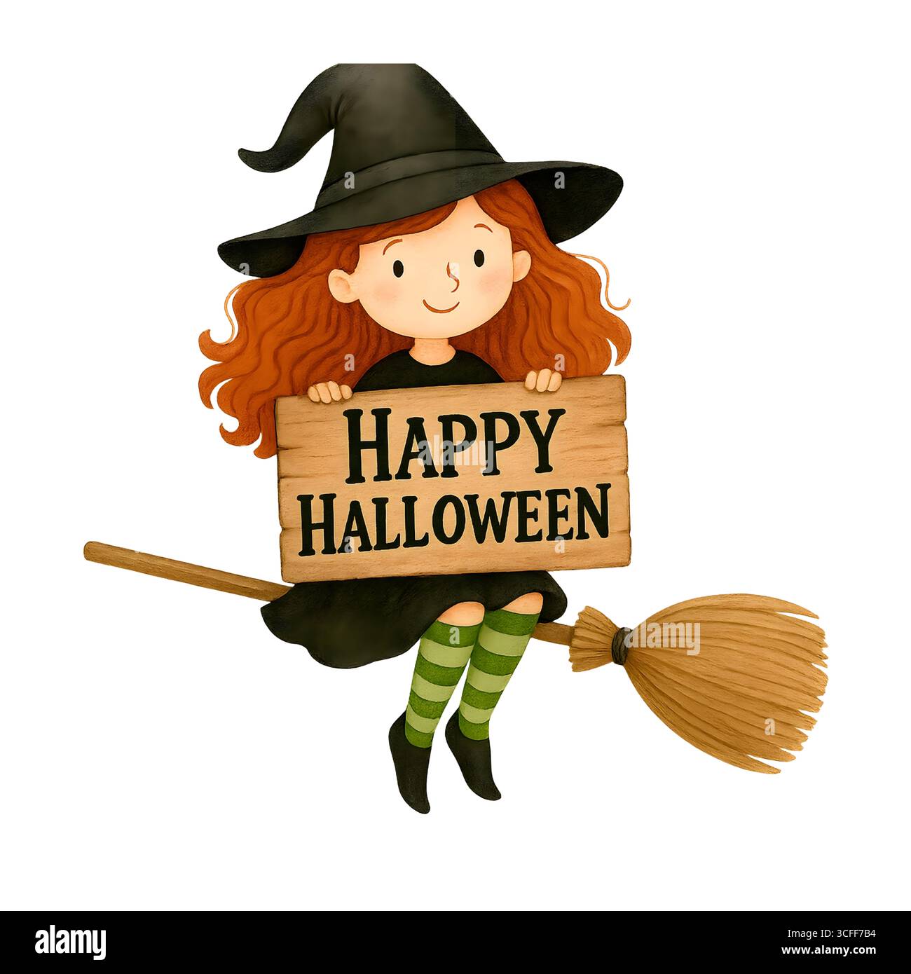 Illustration du signe de promotion de la sorcière mignonne d'Halloween, Clipart de personnage Spooky Banque D'Images