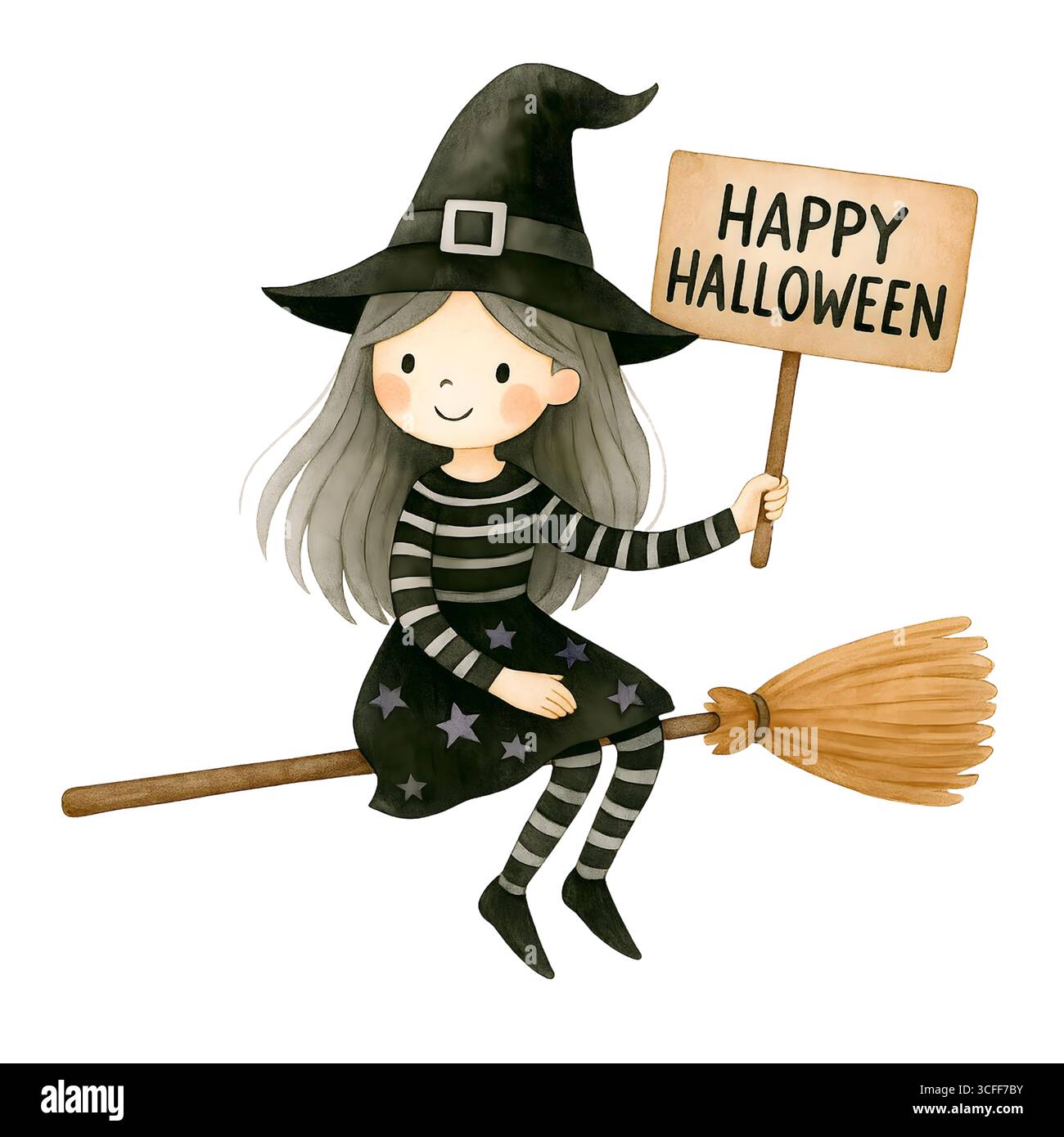 Illustration du signe de promotion de la sorcière mignonne d'Halloween, Clipart de personnage Spooky Banque D'Images