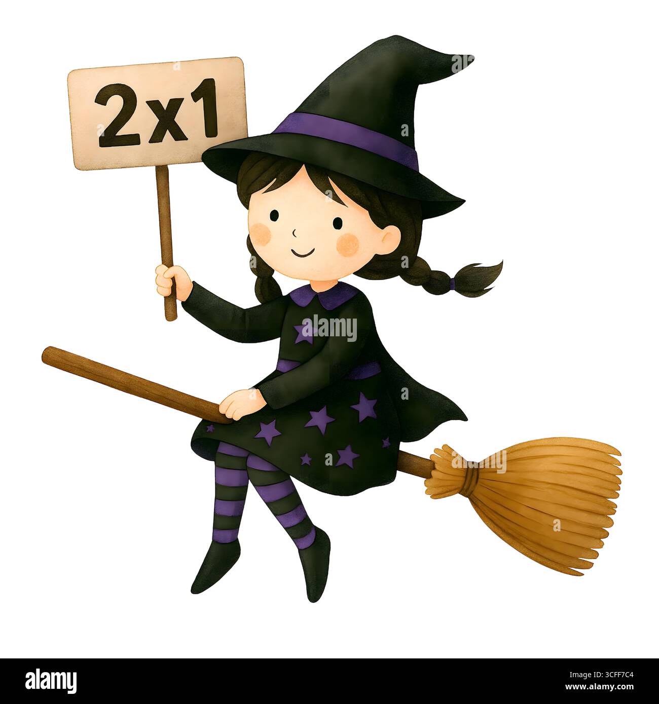 Illustration du signe de promotion de la sorcière mignonne d'Halloween, Clipart de personnage Spooky Banque D'Images