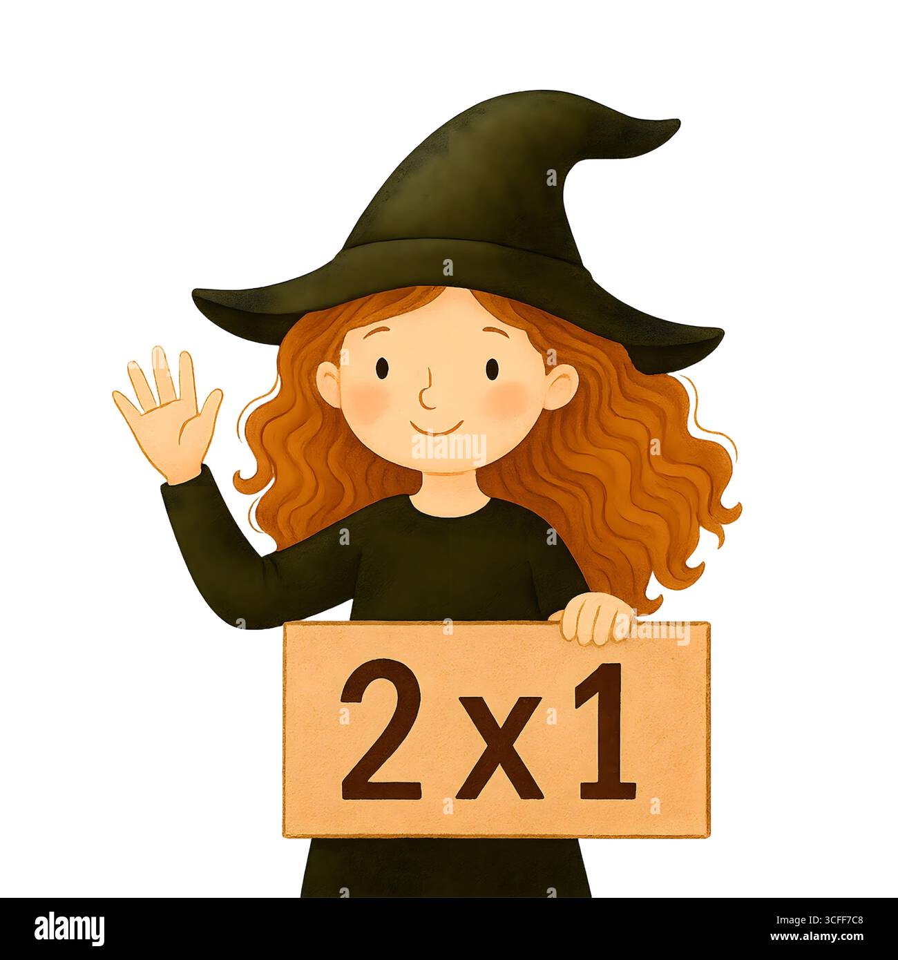 Illustration du signe de promotion de la sorcière mignonne d'Halloween, Clipart de personnage Spooky Banque D'Images
