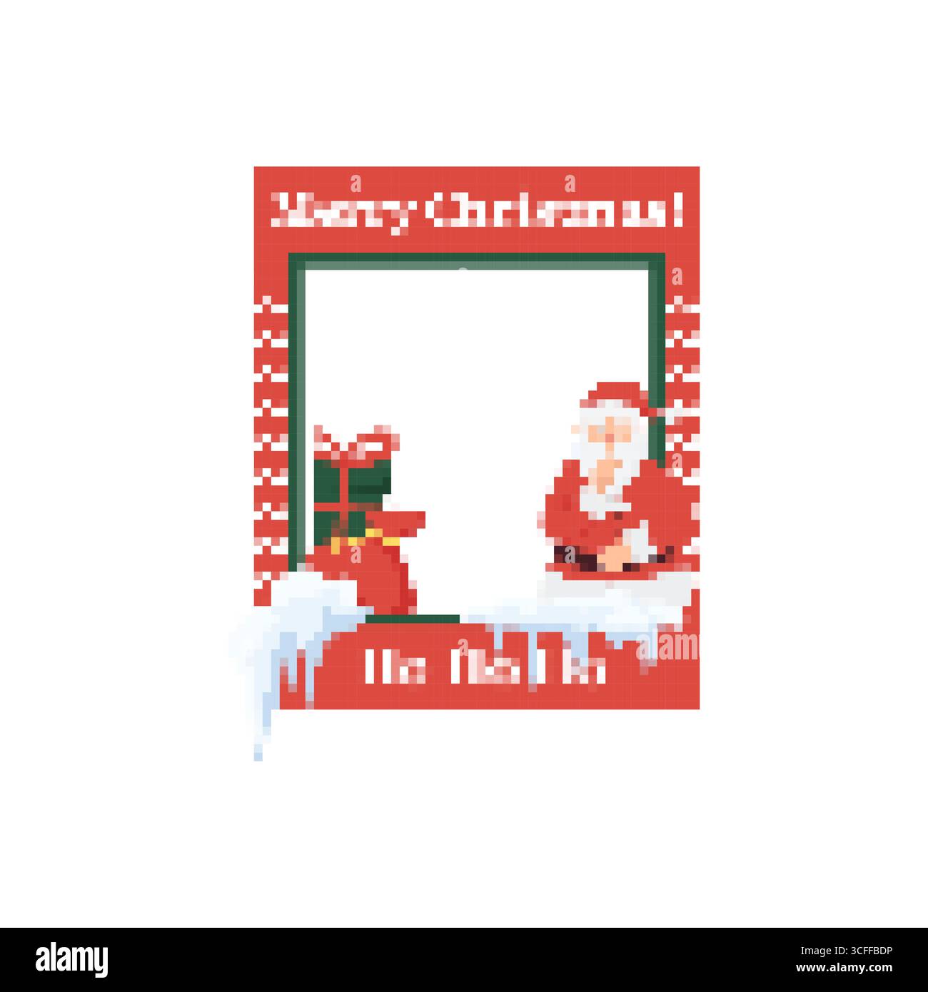 père noël en mosaïque avec cadeau dans le cadre de noël avec motif pixel art. Illustration de Vecteur