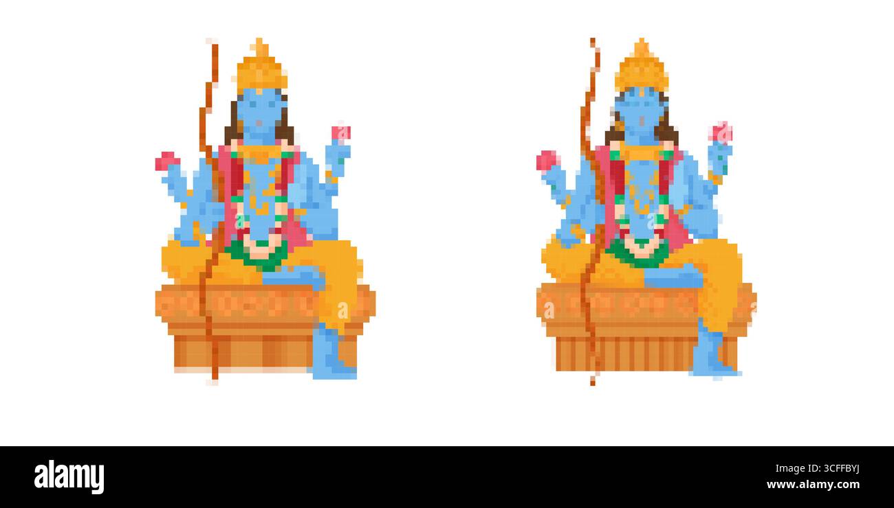 Mosaïque d'art pixel de divinité bleue avec bâton et lotus Illustration de Vecteur