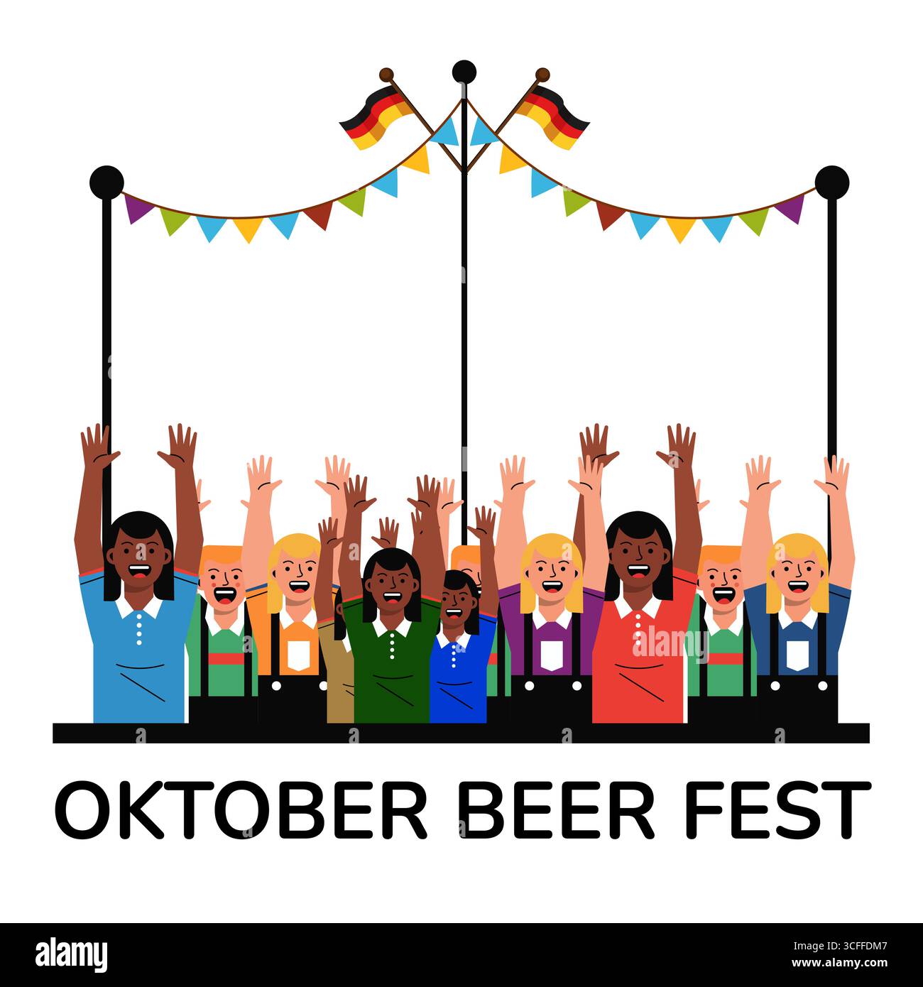 Oktoberfest social Media Post Template présentant la bière et la culture bavaroise. Mise en page lumineuse et moderne de l'Oktoberfest avec des icônes de bière audacieuses et Illustration de Vecteur