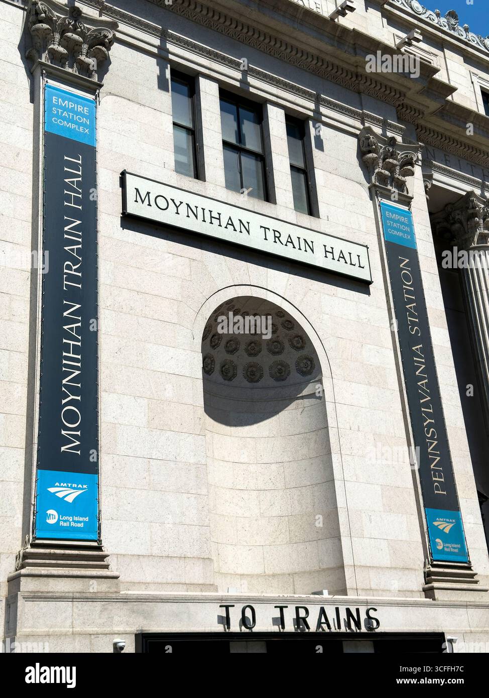 Moynihan train Hall, James A. Farley Building, Building exterieur detail, Eight Avenue, Manhattan, New York City, New York, États-Unis Banque D'Images