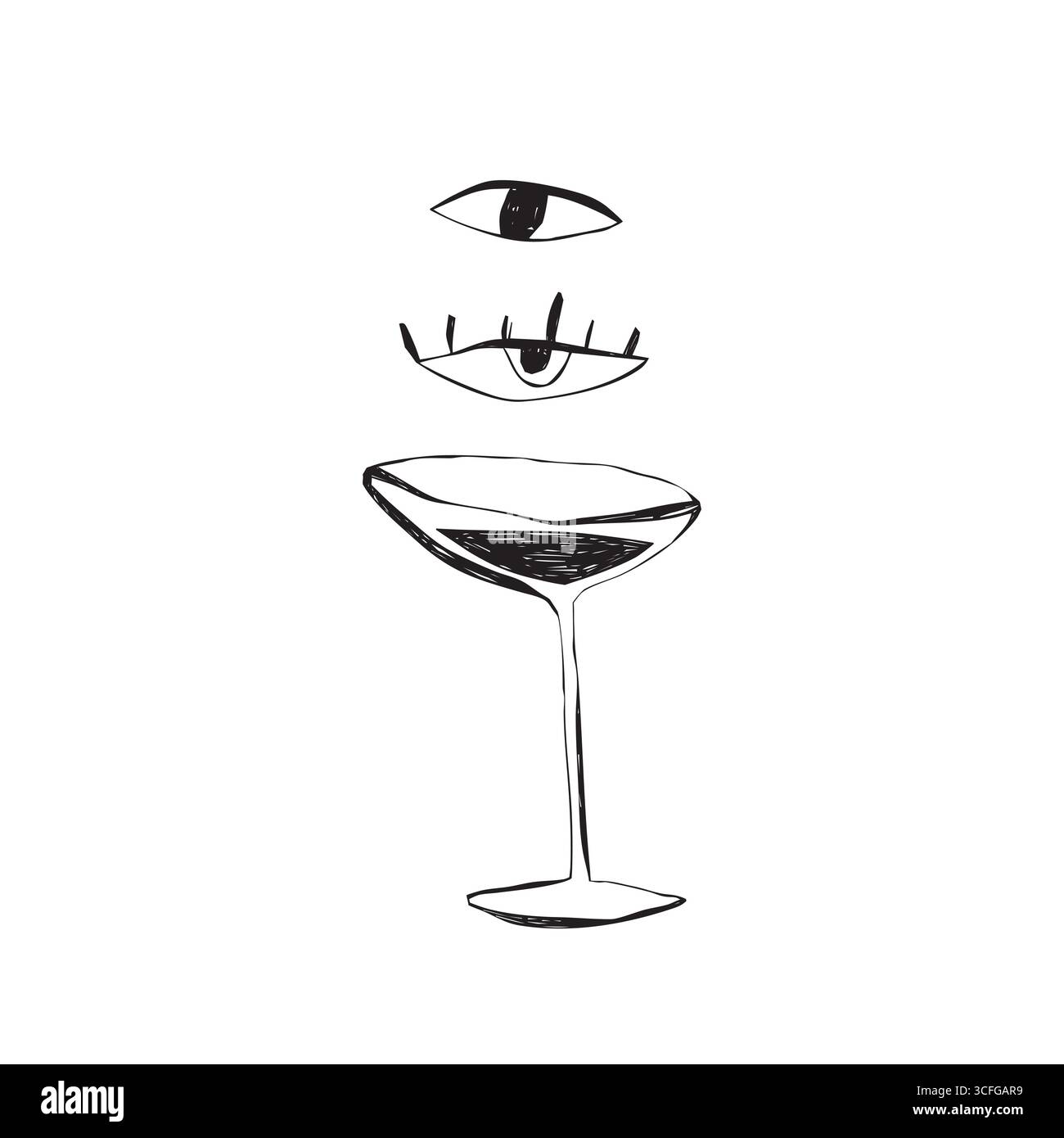 Verre surréaliste dessiné à la main avec des yeux flottants illustration pour autocollants papeterie décoration à la maison et design boho illustration vectorielle Illustration de Vecteur