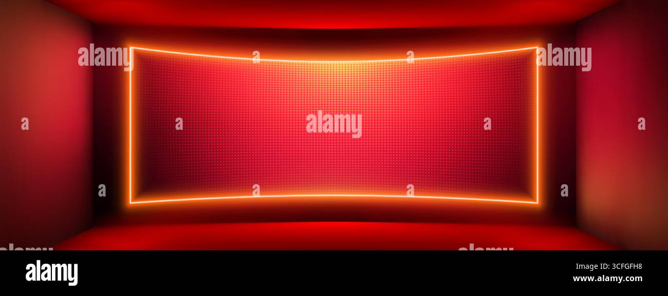 Scène de panneau LED rouge avec effet vectoriel 3D et texture de grille de néon LCD. Fond de studio de superposition de concert ou motif de télévision pour affichage numérique. Abst Illustration de Vecteur