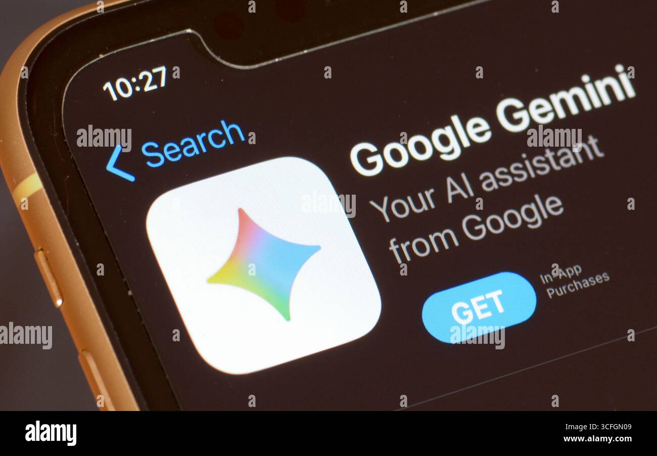 Application Gemini ai dans l'App Store d'Apple - il s'appelait auparavant Bard et appartient à Google Banque D'Images