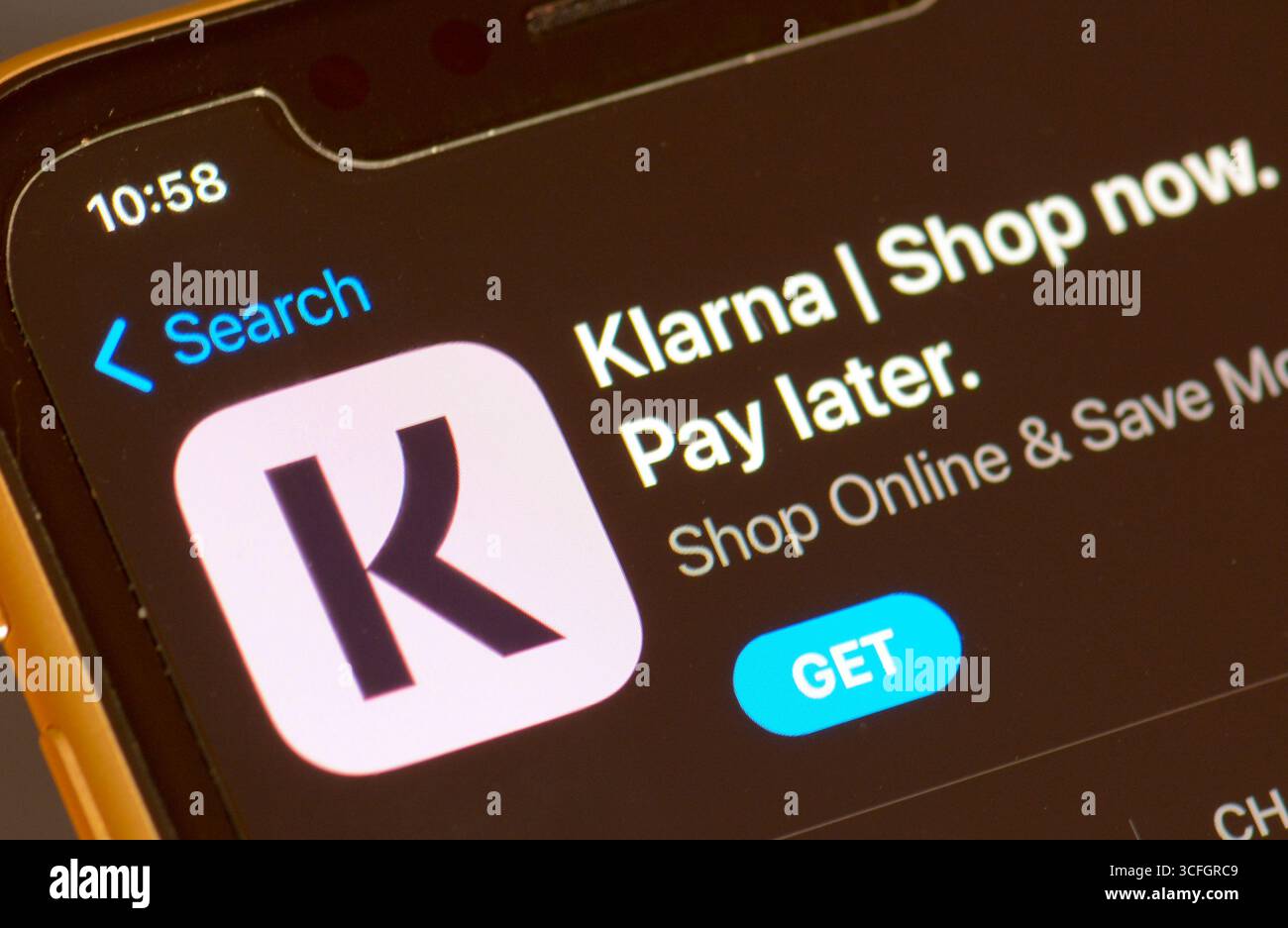 Application Klarna Shop Now Pay Later dans l'App Store d'Apple Banque D'Images